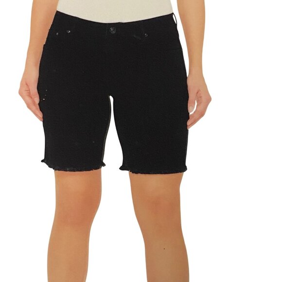 Seven7 Womens Relaxed Bermuda Shorts Black Cotton Blend Size 10 NWT - Picture 1 of 10